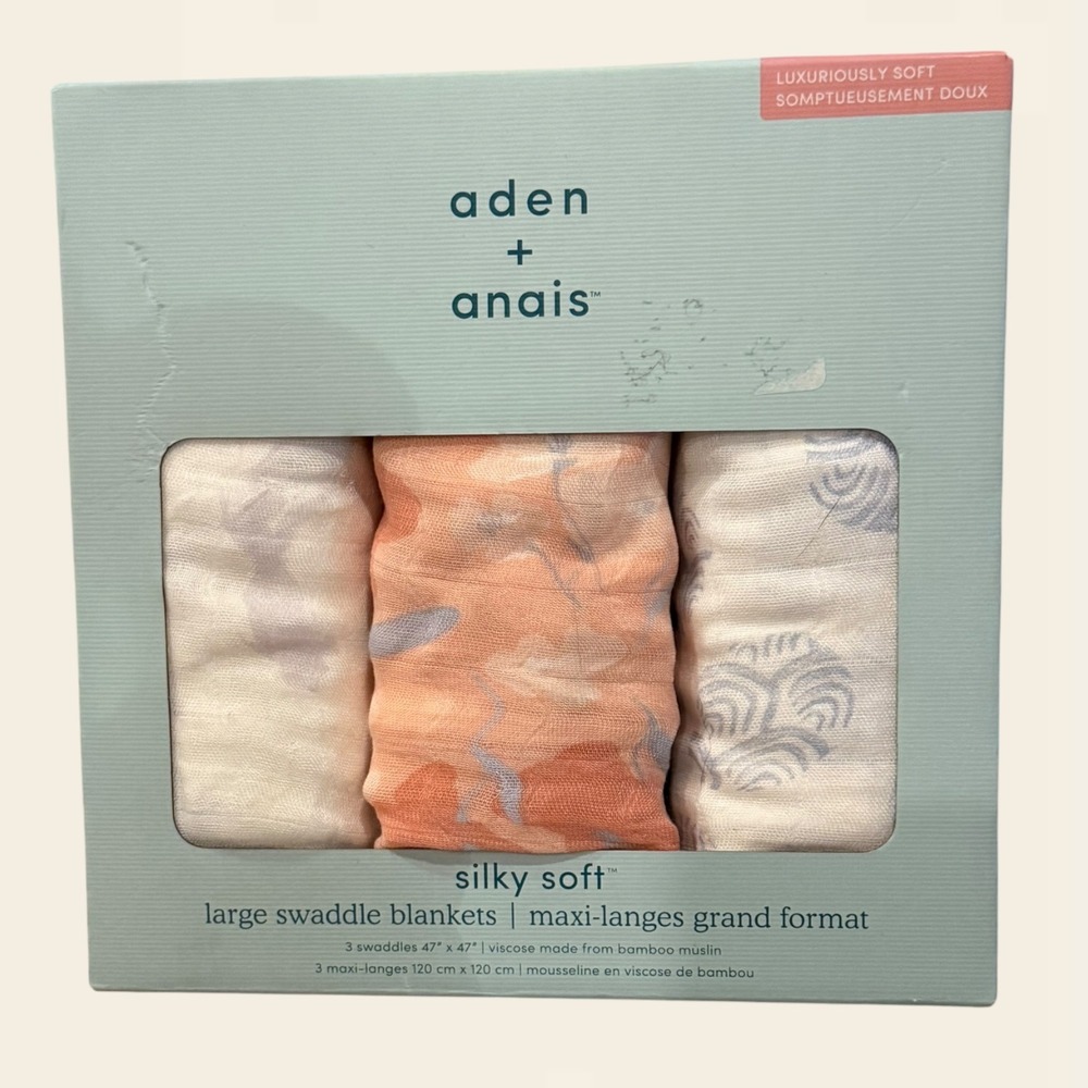 Aden + Anais Silky Soft Bamboo Muslin Swaddle Blankets 3 Pack Koi Pond New - Picture 2 of 3